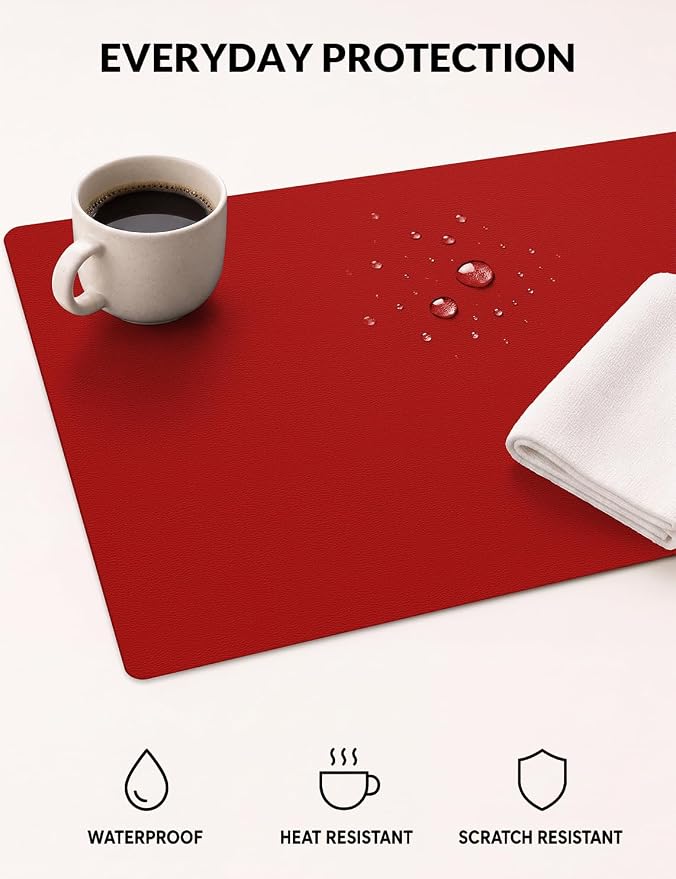 Leather Desk Mat 31.5" x 15.7", Non-Slip Waterproof PU Leather Desk Pad Protector, Large Mouse Pad & Writing Mat for Office, Home, Laptop and Keyboard, Red