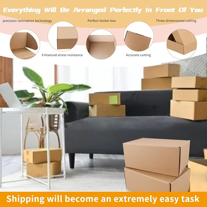12"x9"x4"Shipping Boxes,60Pcs khaki Corrugated Cardboard Boxes. | Suitable E-Commerce Packaging, Shipping Packaging etc.