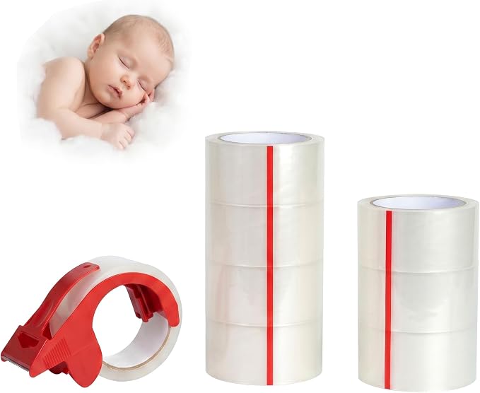 Clear Silent Packing Tape with Dispenser, 1.88 Inch x 55 Yds, 8 Rolls, 2.4mil, Heavy Duty Shipping Tape for Moving, Packaging, Storage, Carton Sealing Total 440 Yards