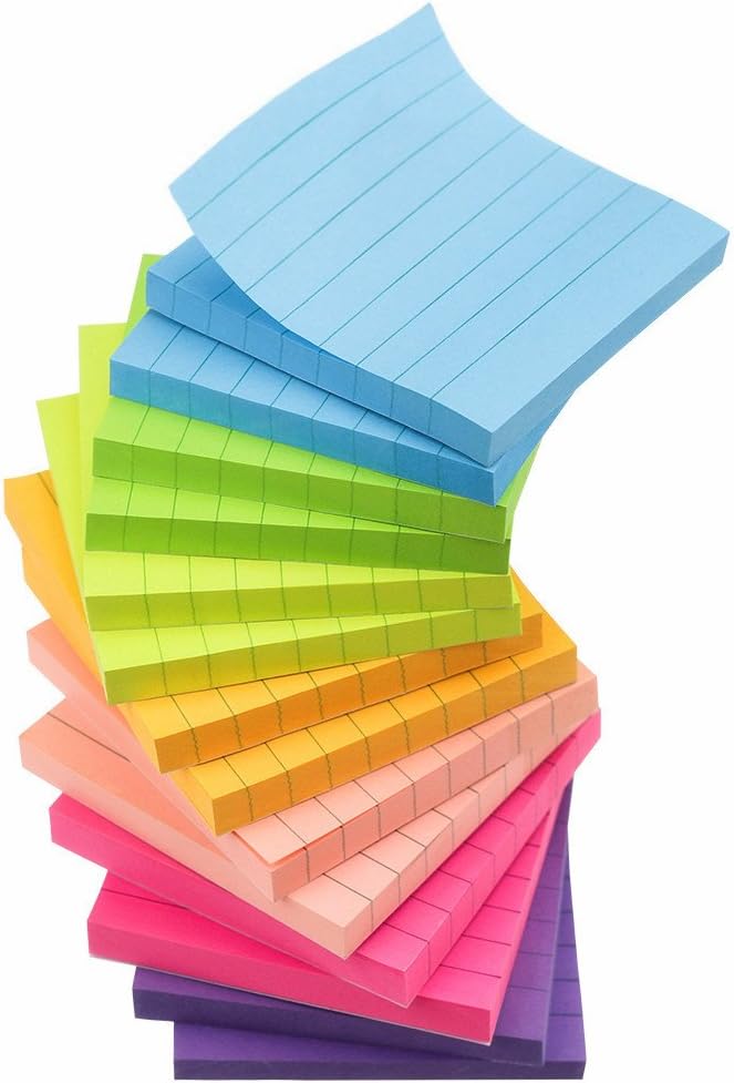 Early Buy Lined Sticky Notes 3x3 in,7 Bright Colors,14 Pads, 1120 Sheets | with Lines Notepads,sticky notes with lines