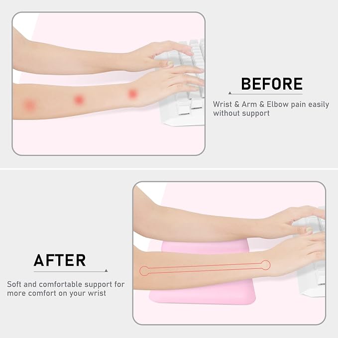 Leolee Elbow Rest Pads for Desk, Pink Ergonomic Wrist Rest Arm Rest Pads | Memory Foam & Non-Slip Base, Armrest Cushion Support Pad Relieve Elbow and Wrist Pain for Computer, Office, 2 Packs