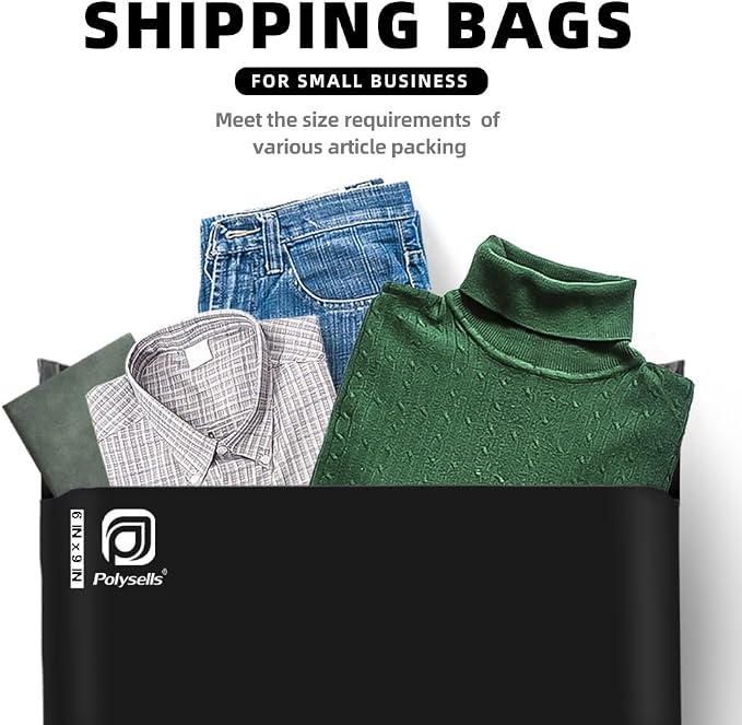 POLYSELLS 100 pcs 6x9 Inches Black Poly Mailers Shipping Envelopes, Strong Adhesive Sealing, Waterproof, and Tear-resistant Postal Mailing Bags for Clothing, Books, and Accessories