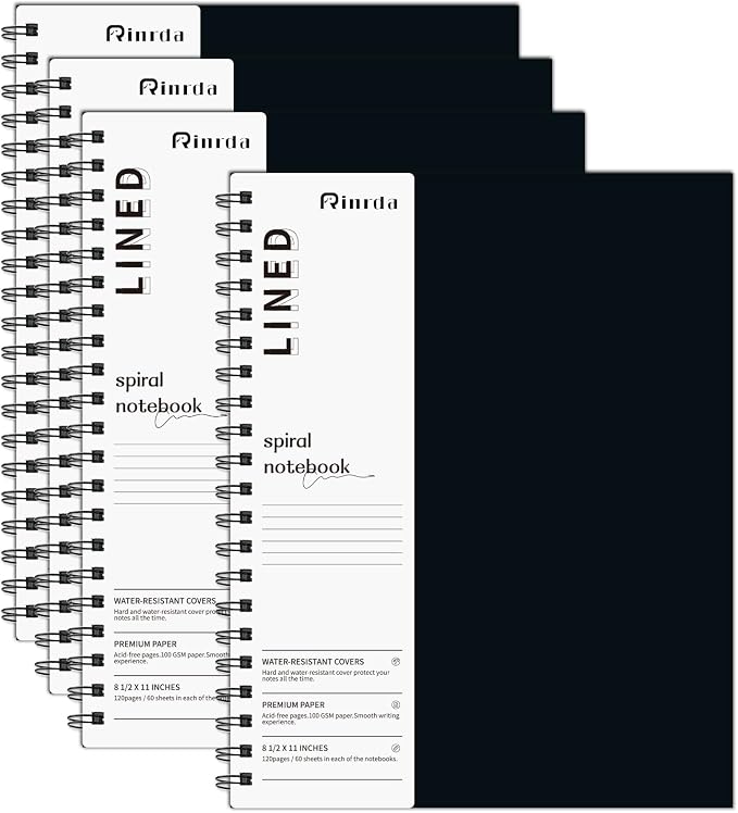 Large Lined Notebook Spiral Notebook 8.5" x 11"-4 Pack LINED Notebook 7mm Ruled Hardcover Notebook 120 Pages 100 GSM Thick Paper Notebook Hardcover Journal for School, Office,Study and Notes | 4 Pack LINED Notebook Ruled Hardcover Notebook Thick Paper ...