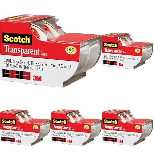 Scotch Transparent Tape, 3/4 in x 250 in, 2 Rolls (Pack of 5)