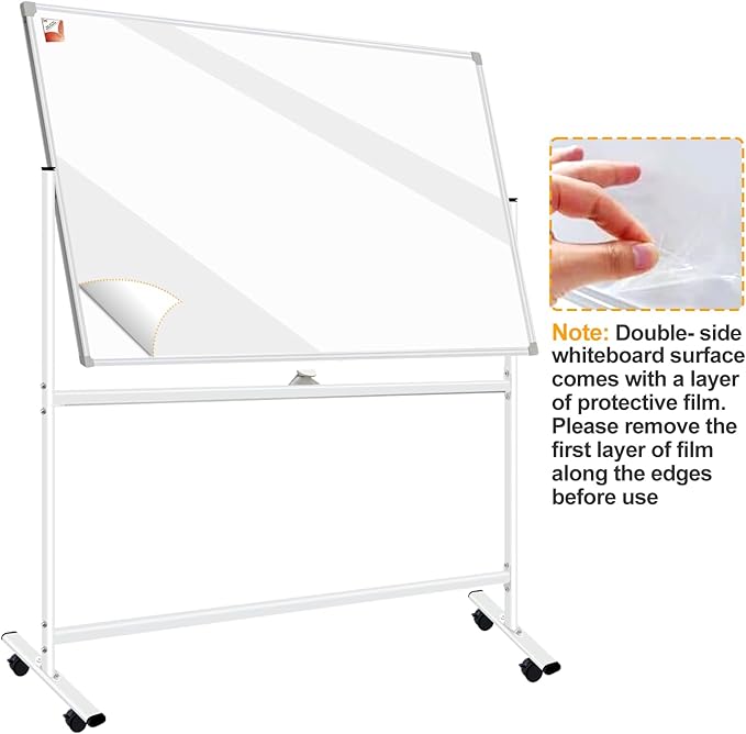Mobile White Board with Stands 40"x28", Double-Sided Rolling Whiteboard on Wheels Magnetic Dry Erase Board with Stand Portable Standing White Board for Classroom, Office, Home