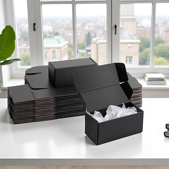 7x3x3 inch Black Shipping Boxes for Small Business- Set of 25 | Sturdy ECT 32 Corrugated Cardboard Mailer Boxes, Easy Assemble for Packaging, Mailing, Gift