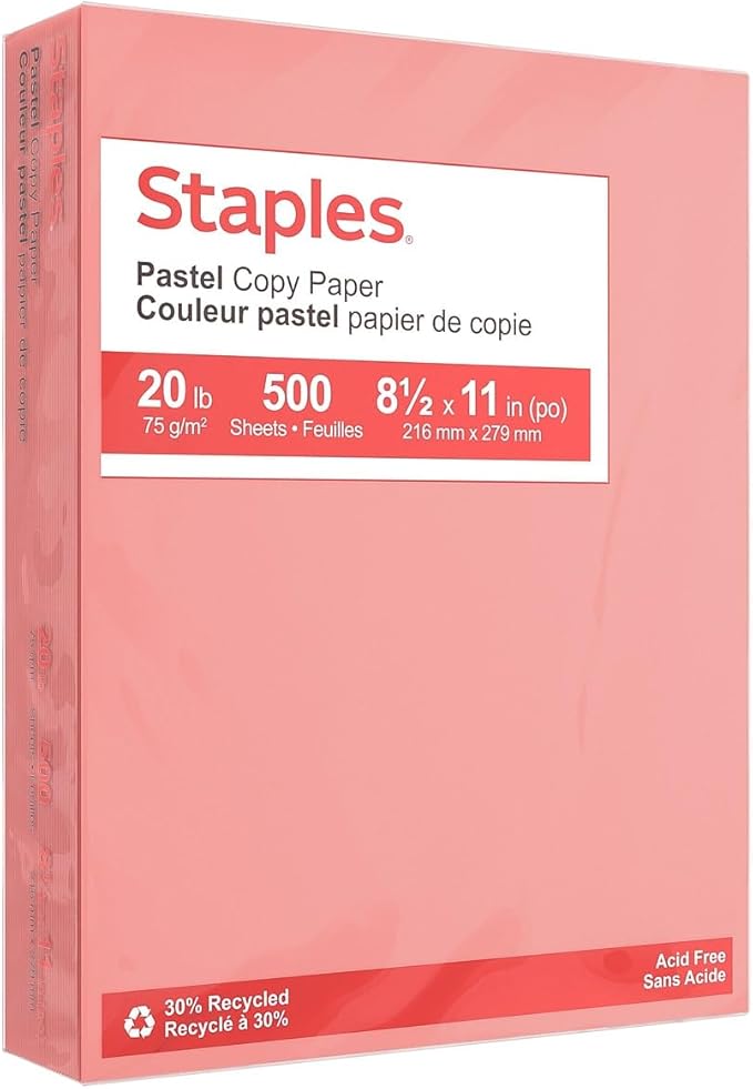Staples Pastel Colored Copy Paper 8 1/2-Inch X 11-Inch Salmon 500/Ream, For Office, School & Home