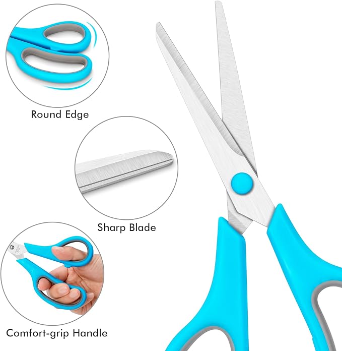 6 Pack All Purpose Scissors, 8 Inch Sharp Scissors Bulk for Office School Classroom, Shear Fabric Sewing Craft Cutting Paper for Adults Teachers Students, School Supplies for Right/Left Handles
