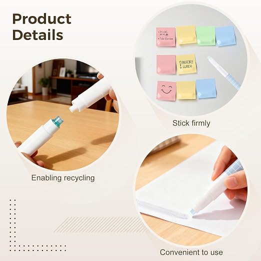 17 Pcs Pen-Style Aesthetic Glue Sticks, Including 5 Pastel Colors Adhesive and 12 Glue Stick Refills, 4.5 x 2.8 x 0.6 in, Easy to Use for Office, School, Art Project