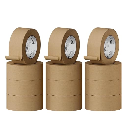 12 Rolls Brown Packing Tape Bulk Packaging Kraft Paper Tape 2 In X 55 Yds | Writable Moving Tape for Boxes, Cardboard Shipping for Packing Boxes, Tear by Hand for Express Parcels & Office Use