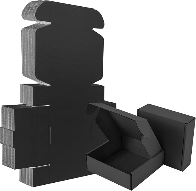 25 Pack Small Shipping Boxes Black Corrugated Cardboard Box 9x6x2 inches，Corrugated Box for Packaging Small Business,Mailing Packing Literature Mailer,Shipping Gift Boxes