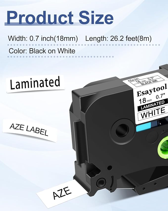 5 X Compatible with P-Touch TZe-241 AZE-241 TZ-241 Black on White 18mm 0.7'' Laminated Label Tape Replacement for Ptouch PT-1300 PT-2030 PT-300 PT-D400AD PT-E550W PT-P950NW Label Maker