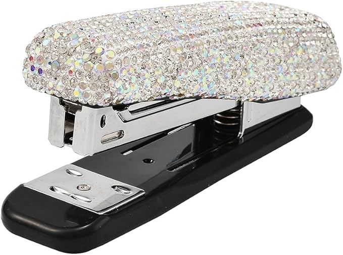 Bling Rhinestone Stapler, Sparkly Diamond Staplers, Cute Desk Stapler for Women & Girls, Bling Crystal Machine Pretty Office Stationery Kit (Clear with AB Color Plated, Large)