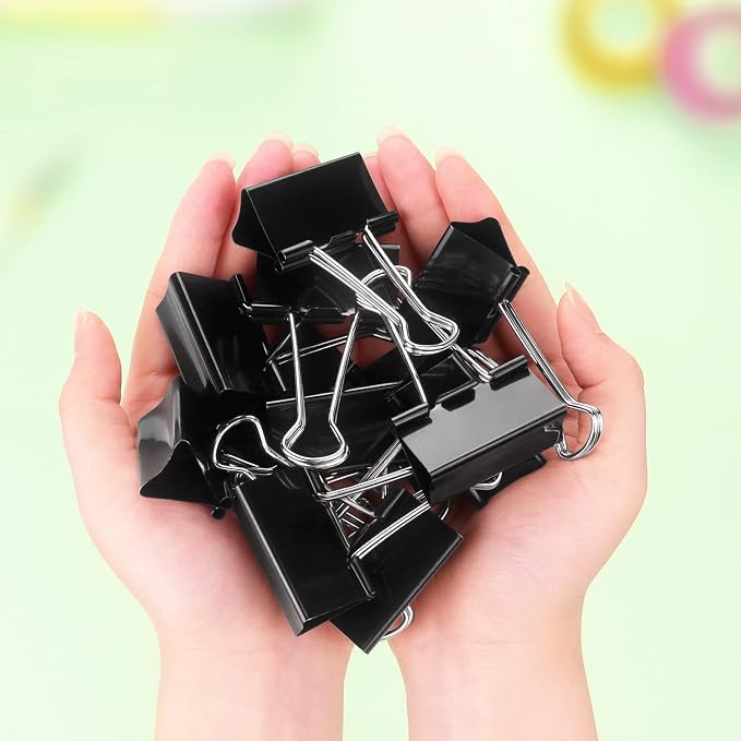 ZZTX 12 Pack Large Binder Clips 1.6 Inches Black | Paper Clamps Clips, Durable steel, Rust-resistant, Strong spring