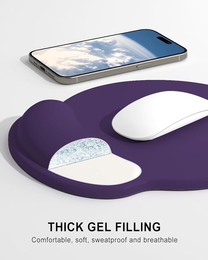 Auhoahsil Mouse Pad, Ergonomic Mouse Pad with Wrist Rest, Pain Relief Computer Gel Mouse Pad Wrist Support for Laptop, Mousepad with Non-Slip PU Base, Mouse Pads for Desk, Dark Purple