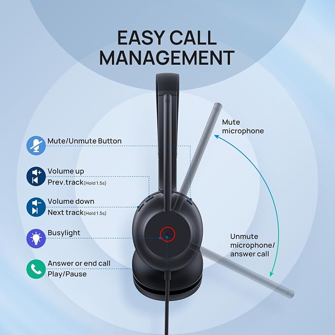 Yealink UH35 Wired Headset, USB-A, AI Noise Canceling Mic,HD Audio, On-Ear | Teams/Zoom Certified, Single-ear Headphones with 2-Microphones, Play&Plug for PC/Phone, Work,Calls,Online Meeting,5.6ft Cable