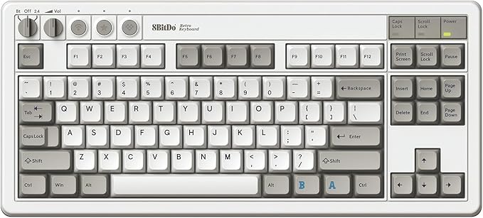 8BitDo Retro Mechanical Keyboard, Bluetooth/2.4G/USB-C Hot Swappable Gaming Keyboard with 87 Keys, Dual Super Programmable Buttons for Windows and Android - M Edition