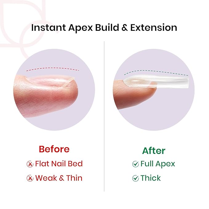 Beetles Tipex Instant Apex Nail Tips, Long Square, 16 Sizes (00-14), 224PCS with 20g Tipex Solid Nail Glue, Thick Strong Tips with Built-In Apex for DIY Extensions