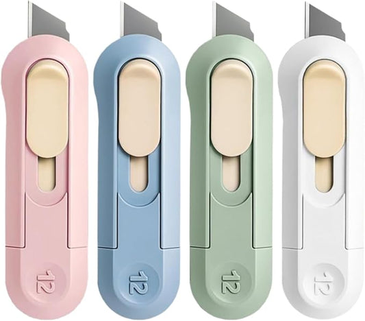 2 Pack Safety Box Cutter, Retractable Utility Knife for Opening Boxes, Letter Opener for Home, Office, and Craft Use (Mix-4pcs)