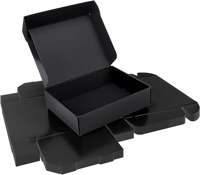 Rempry 12x9x3 Inches Black Shipping Boxes 20 Pack, Corrugated Cardboard Mailer Boxes for Packaging, Gift Boxes with Lids for Small Business