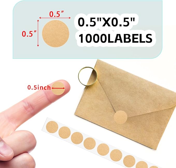 PARLAIM 1/2" Round Color Coding Circle Dot Labels, 1000 Stickers per Dispenser Box, Kraft Paper for Office and Business