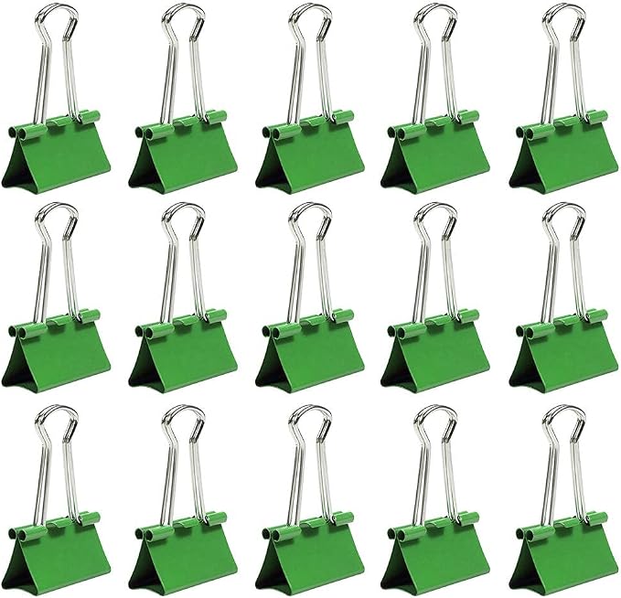 JAM PAPER Colorful Binder Clips - Medium - 1 1/4 Inch (32 mm) - Green Binderclips - 15/Pack