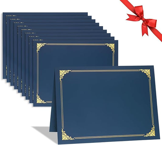 10 Packs Certificate Holders, Navy Blue Certificate Covers, Diploma Holders, Certificate Folders with Gold Foil Border for Letter Size 8.5" x 11" Certificates, Diploma, Documents, Award Cover