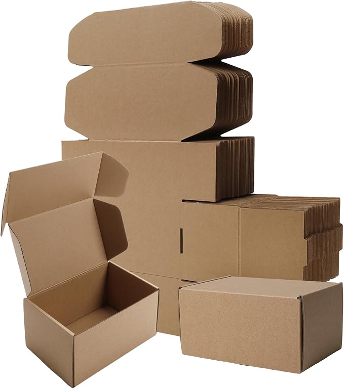 BIOBROWN 6x4x3" 50 Pack Corrugated Cardboard Boxes Small Shipping Box for Packaging Small Business Mailer Mailing Kraft