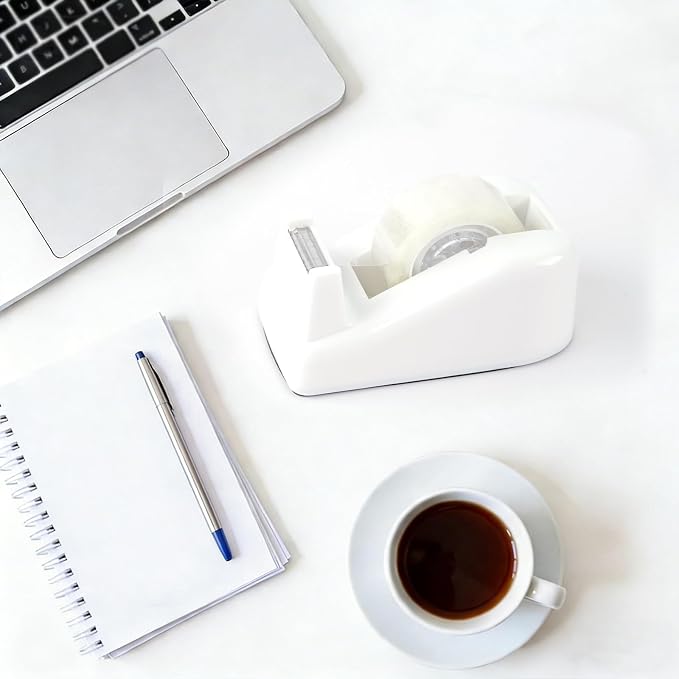 Desktop Tape Dispenser with Nonskid Base,Includes 12Rolls of Tape | [White] [Transparent Tape (0.71” x 1000” Per Roll)] [Heavy-Duty Non-Slip Office Tape Dispenser for Home, Office]