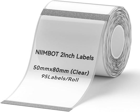 NIIMBOT Labels for B1/B21/B31 Label Maker, 50 x 80 mm (1.97'' x 3.15'') 95 Tapes/Roll, Thermal Label Tape, Waterproof, Oil-Proof for Home Office Small Business Labeling Tape Replacement(Clear)