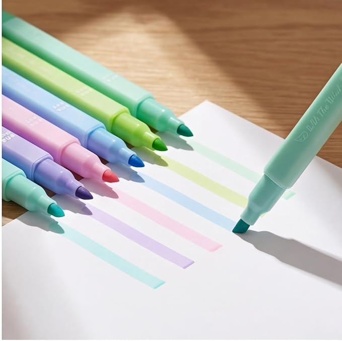 6Pcs Aesthetic Cute Highlighters with Soft Chisel Tip,Bible Highlighters No Bleed, Quick Dry Highlighter Markers
