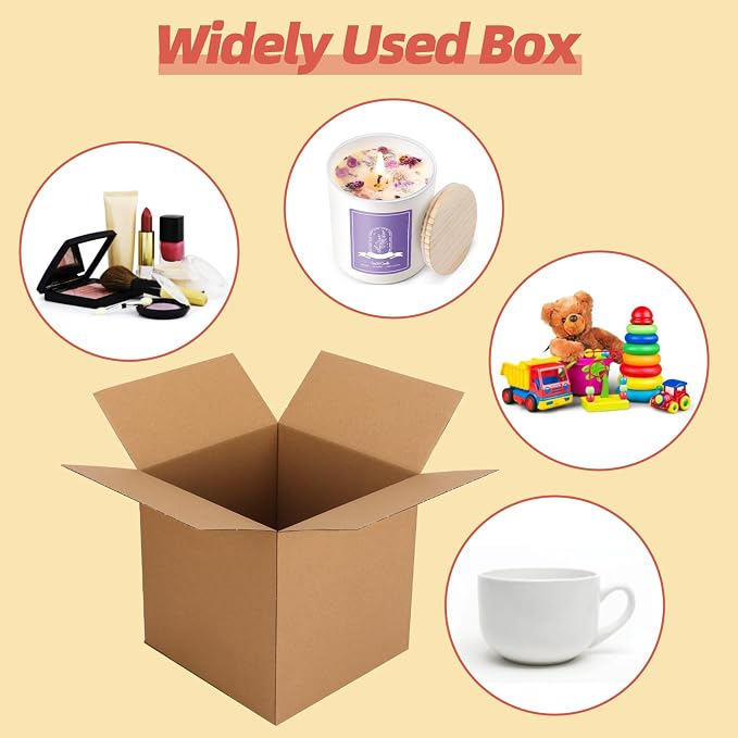 25-Pack Shipping Boxes 8x8x8 Inches, Brown | Corrugated Cardboard Box for Business Packing, Shipping, and DIY, Easy to Fold and Assemble