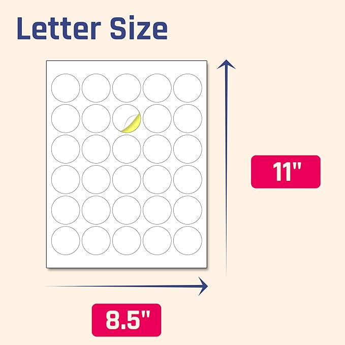 1.5" Round Matte White Sticker Label, Laser/Inkjet Printing - Letter Size, 200 Sheets