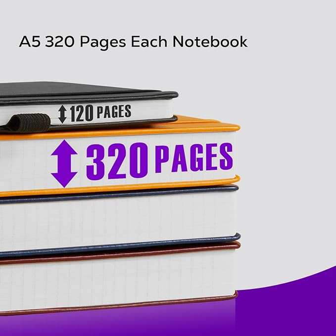 3 Pack Lined Journal Notebooks, A5 Thick Notebook Journal Set for Work Writing, 320 Pages Hardcover Leather Bound Notebook Bulk for Women Men Office School, 5.7'' X 8.4'', Multicolor