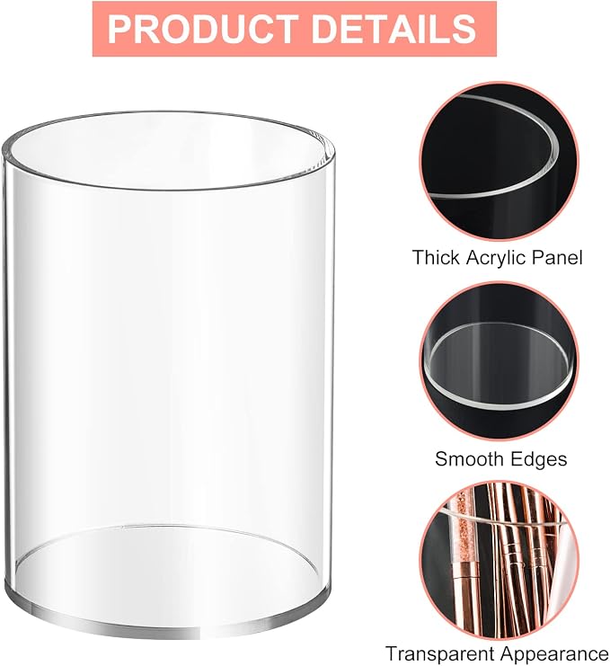 Mototo 2 Pieces Clear Acrylic Pen Holder Round & Pencil Cup Clear Makeup Bush Holder Acrylic Desktop Stationery Organizer for Office, School, Home, Desk Accessories - 2 Pack, Round
