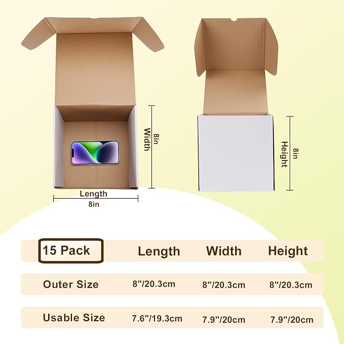WIFTREY 15 Pack 8X8X8 Small Shipping Boxes, White Corrugated Cardboard Box 8''x8''x8'' for Mailing Packing Shipping