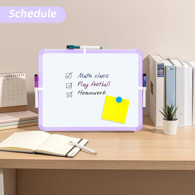 VUSIGN Magnetic Dry Erase Board, 14 x 11 Inches White Board, Purple | Includes 4 Dry Erase Markers, Small Mini White Board for Students Fridge Wall Locker