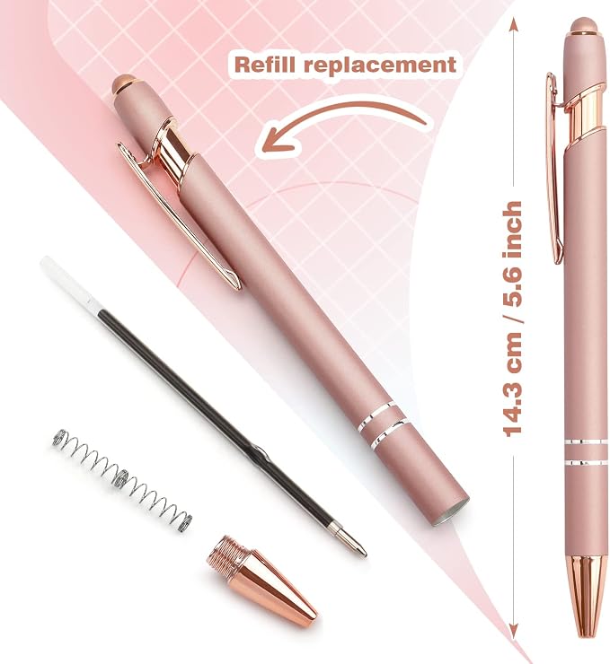 Bribobo 6 Pack Ballpoint Pen 2-in-1 Stylus, 1.0 mm Black Ink | Retractable Ballpoint Pen with Stylus tip, Metal Stylus Pen for Touch Screens