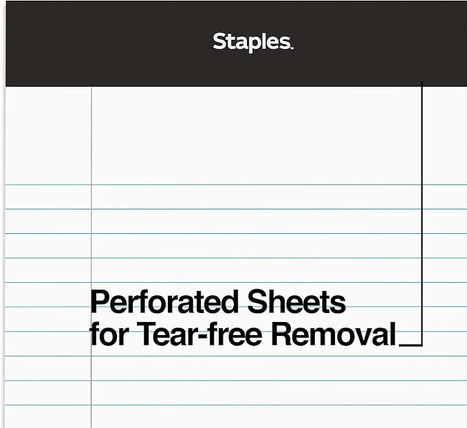 Staples Notepads, 5x8 Inch, Narrow Ruled, White, 12-Pack | 50 sheets per pad. Compact size for notes, lists, and everyday writing.
