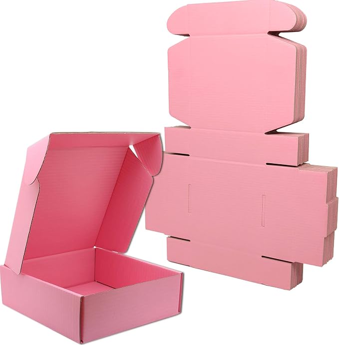 8x8x4 Shipping Boxes Set of 25, Pink Mailer Corrugated Cardboard Box | for Packaging, Literature, Packing, Mailing, Storage, Small Business, Moving, Gift, Supplies, Quick Fold, Tab Locking