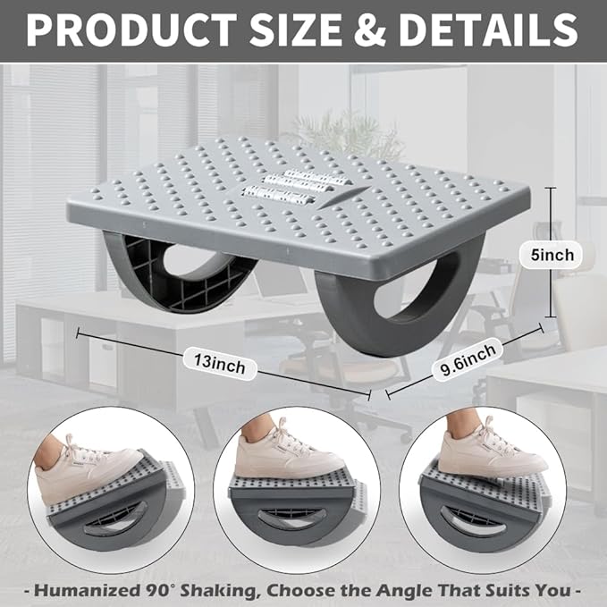 Foot Rest for Under Desk at Work - Ergonomic Foot Stools for Under Office Desk - Rocking Footrest with Roller Massager - Leg Rest for Chair, Computer Gaming -13" L x 9.6" W x 5" H (Gray)