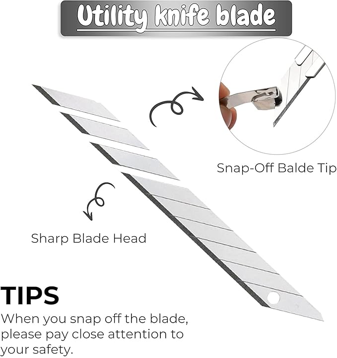 5pcs Right and Left Hand Stainless Steel Lockable Cutter Knife / 9mm Snap Off Blades / 30 Degree Foil Knife/Utility Knife/Graphic Knife/Great for Foils, Wallpaper, Crafts, Cartons