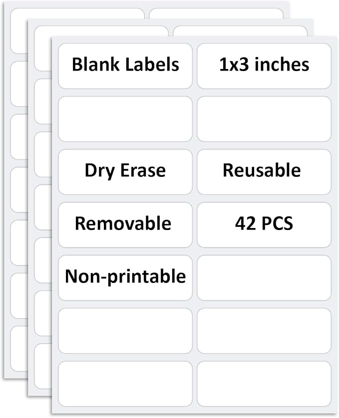 SVNOOC Multi-Use Label Stickers Small Sticky Notes, White Reusable Dry Erase Labels for Kids School Office Home Kitchen All Purpose Use Tags 42PCS (1x3 inches)