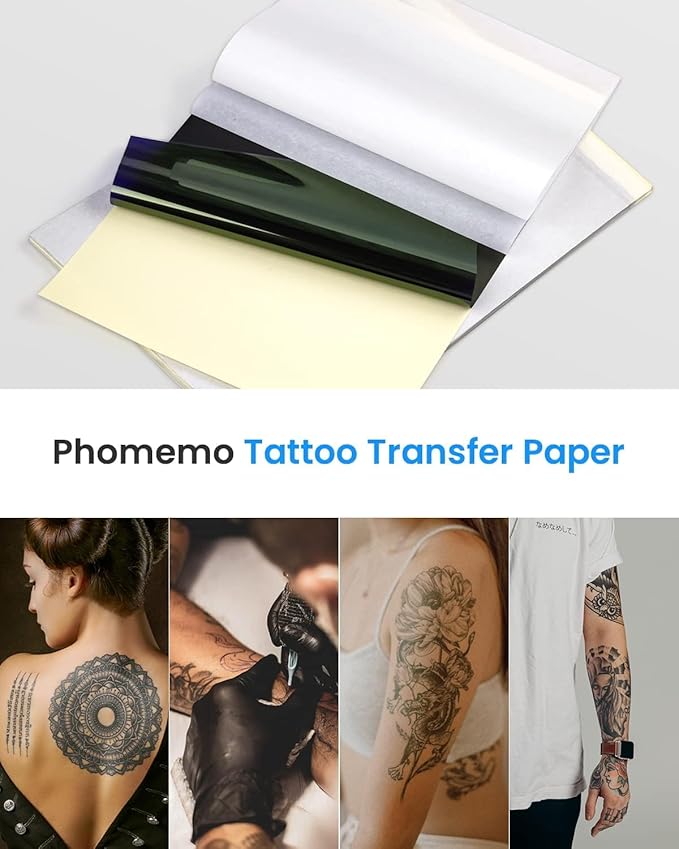 Phomemo Tattoo Transfer Paper - 150 Sheets A4 Size, Thermal Stencil Paper for Tattoos Transfer Kit - Personal & Commercial Use, 4 Layers DIY Tattooing Tracing Paper for Tattoo Supplies