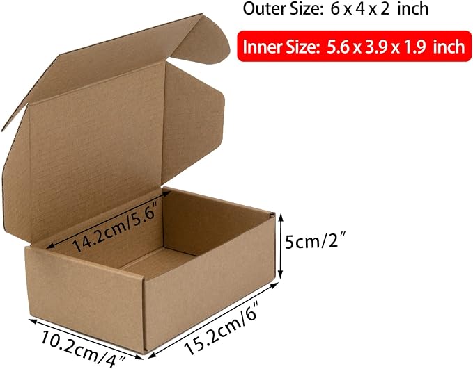 6x4x2 Inches Shipping Boxes Pack of 25, Brown Corrugated Cardboard Boxes for Small Bussiness