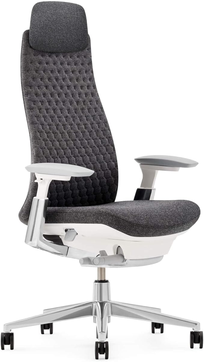 Haworth Fern Executive Office Chair Without Lumbar Support, Adjustable Desk Computer Chair with Digital Knit Finish and Adjustable Headrest for Home Office Furniture, Heathered Grey