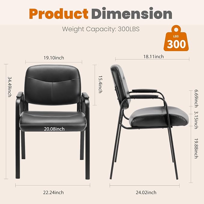 OLIXIS Waiting Room Chairs Set of 4, Side Guest Chairs for Conference | Stationary PU Leather, Padded Arms for Reception Meeting Lobby Medical Clinic Church Elderly
