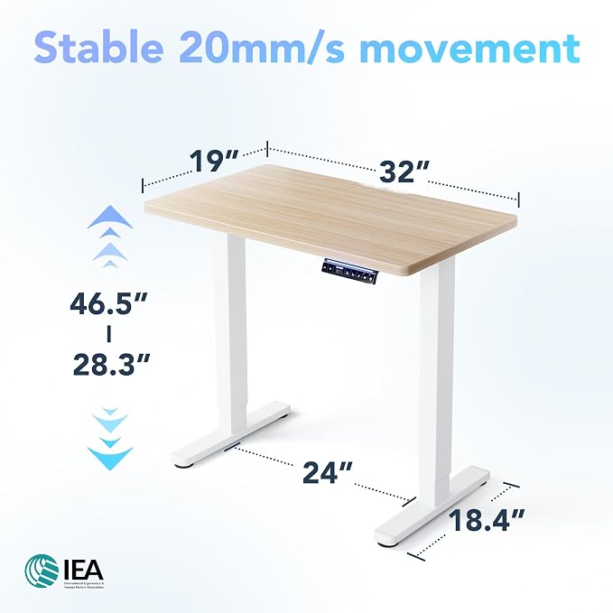 HUANUO One-Piece AI-Powered Electric Standing Desk, Smart APP, Work with Alexa & Google, Adjustable Height, 3 Memory Settings, Sedentary Reminder, Ergonomic Sit-Stand Desk, 32-inch, Light Walnut