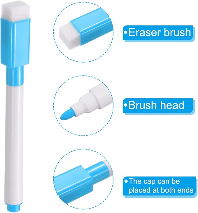PATIKIL Dry Erase Marker Pens Light Blue Ink Point with Eraser Cap 30Pcs | Marker Pens with Eraser Cap for Office Home Classroom, White Pen Rod