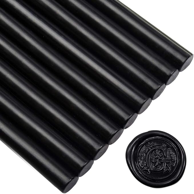 Black Large Sealing Wax Sticks for Hot Melting Glue Gun - Pack of 12 - Homemade Wax Seals for Thanks Card Envelope, Event Party Invitation, Hallowen Decors | 0.4-inch diameter, Homemade Wax Seals for Thanks Card Envelope, Event Party Invitation, Hallow...